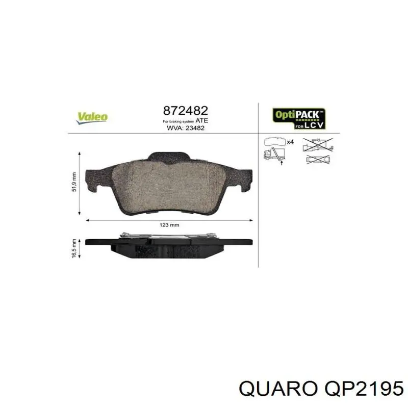 Задні гальмівні колодки Quaro QP2195 ціна, від 20.85 USD