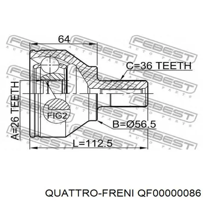 ШРУС внутрішній, передній, лівий QF00000086 Quattro Freni