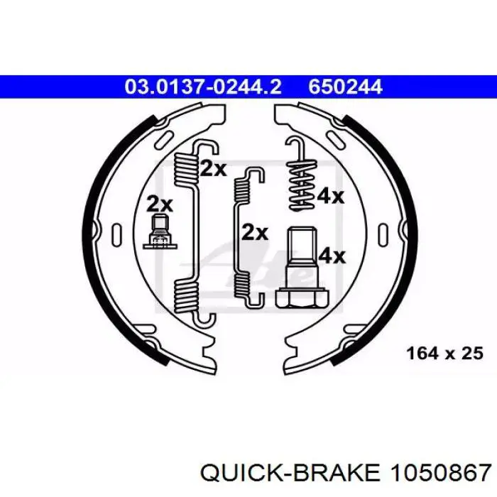 Монтажний комплект задніх барабанних колодок Quick Brake 1050867 ціна, від 7.16 USD