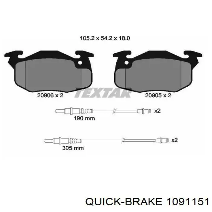 Ремкомплект гальмівних колодок 1091151 Quick Brake