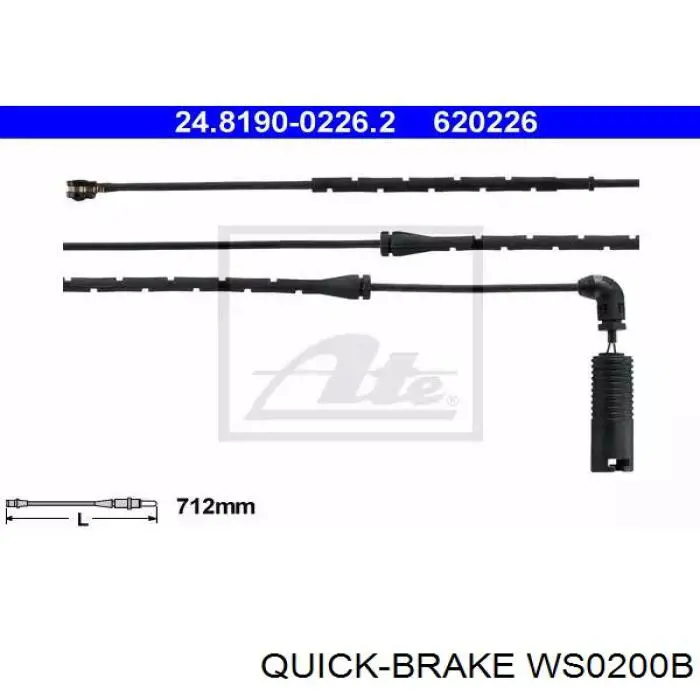 Купити WS0200B Quick Brake Датчик зносу гальмівних колодок, задній