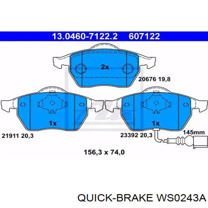 Датчик зносу гальмівних колодок, передній WS0243A Quick Brake