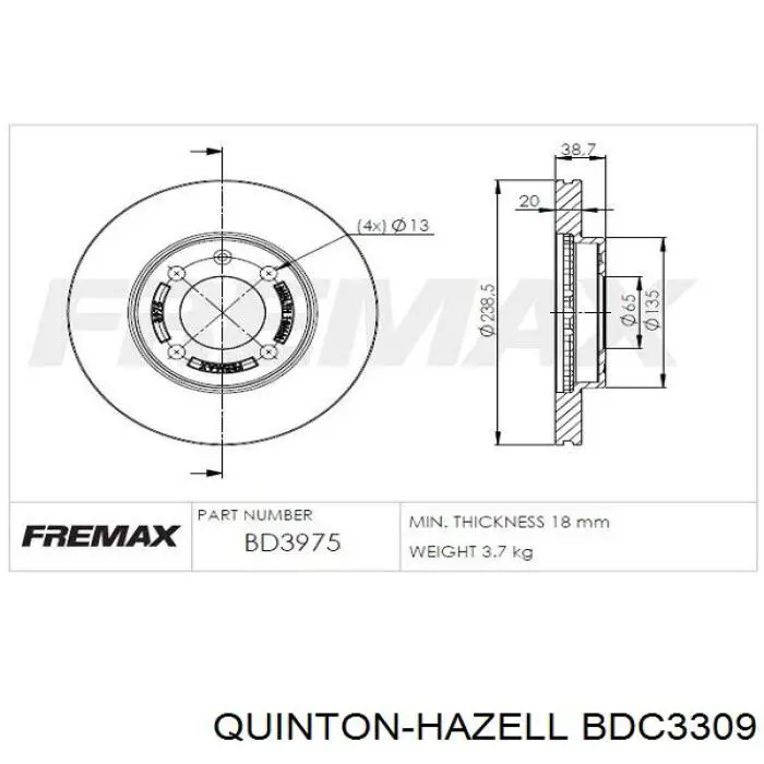 Гальмівні диски передні BDC3309 QUINTON HAZELL