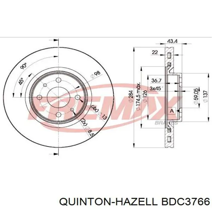Диск переднього гальма QUINTON HAZELL BDC3766 ціна, від 33.51 USD