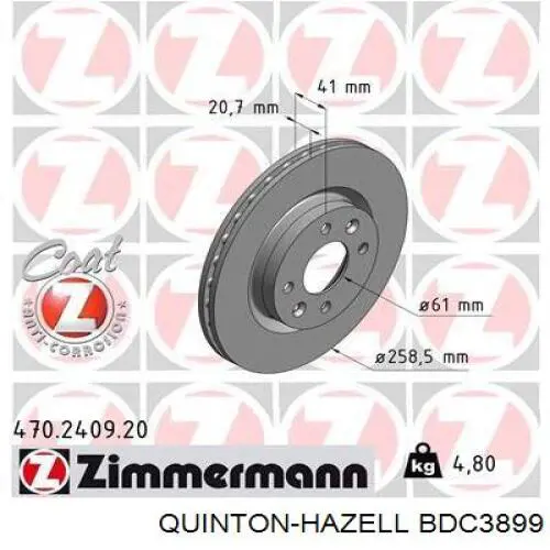 Гальмівні диски передні BDC3899 QUINTON HAZELL
