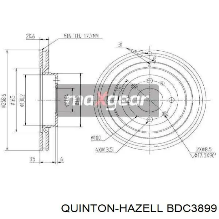 Диск гальмівний передній QUINTON HAZELL BDC3899
