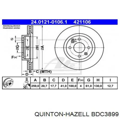 BDC3899 QUINTON HAZELL Гальмо дискове переднє