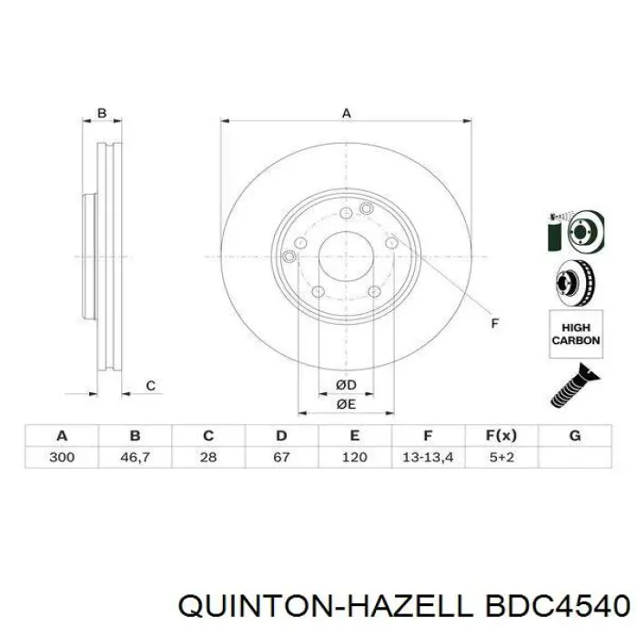 Диск гальмівний передній QUINTON HAZELL BDC4540