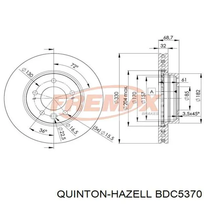 Диск переднього гальма QUINTON HAZELL BDC5370 ціна, від 62.02 USD