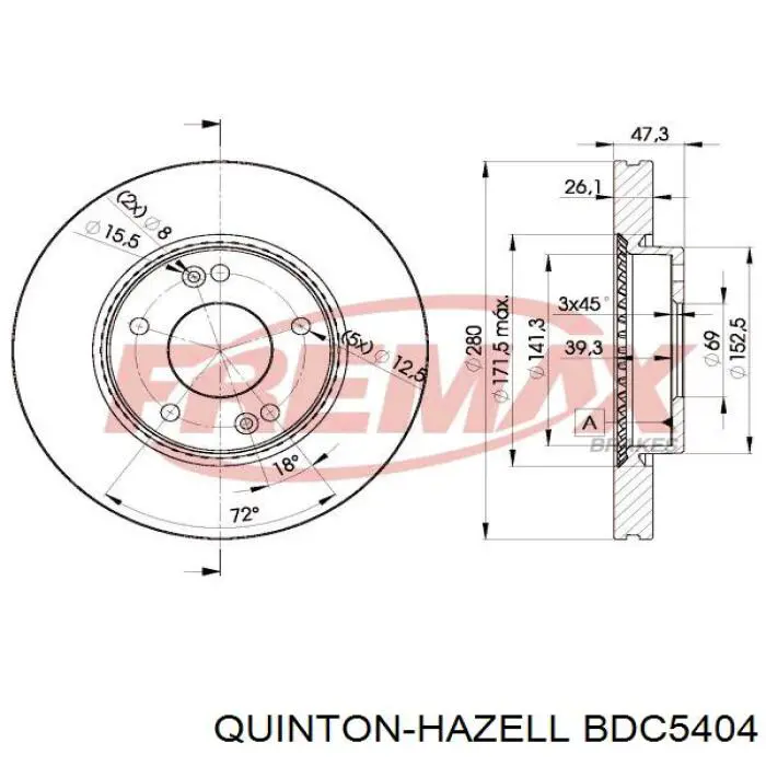 Диск гальмівний передній QUINTON HAZELL BDC5404