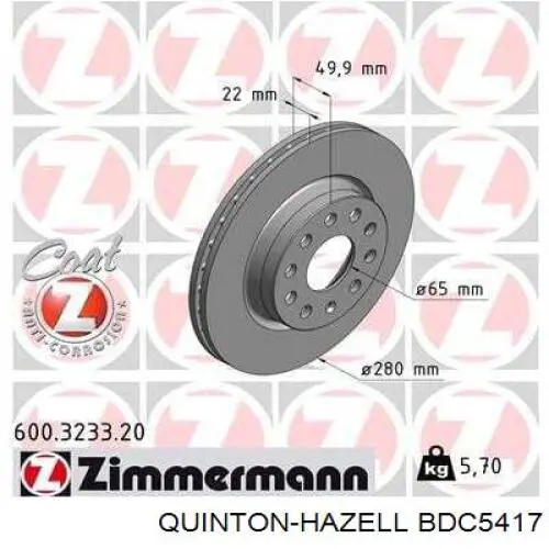 Купити BDC5417 QUINTON HAZELL Ротор гальмівний