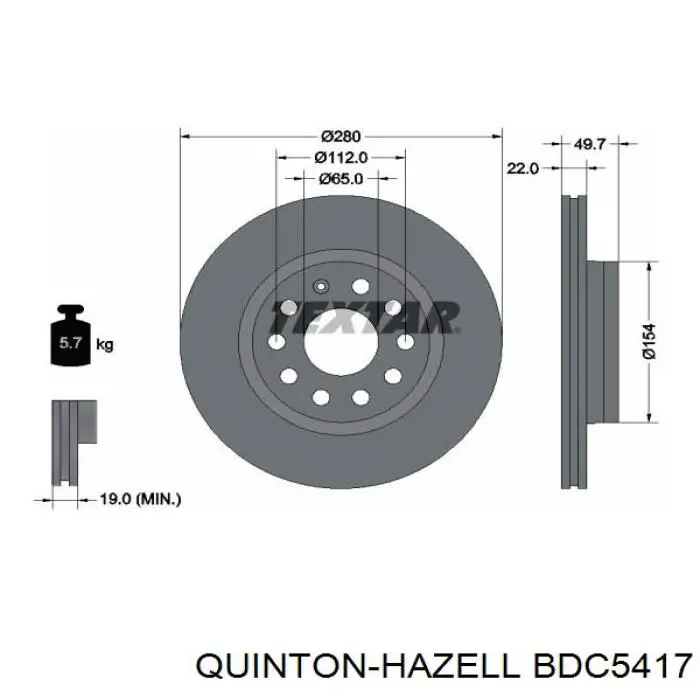 Диск переднього гальма QUINTON HAZELL BDC5417 ціна, від 32.39 USD
