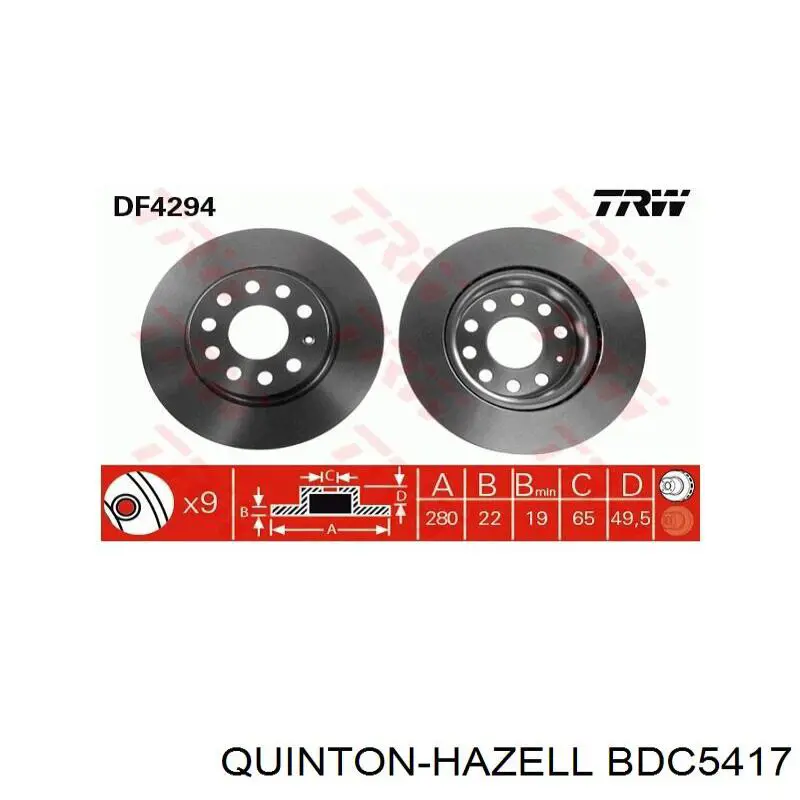 Диск переднього гальма QUINTON HAZELL BDC5417 ціна, від 32.39 USD