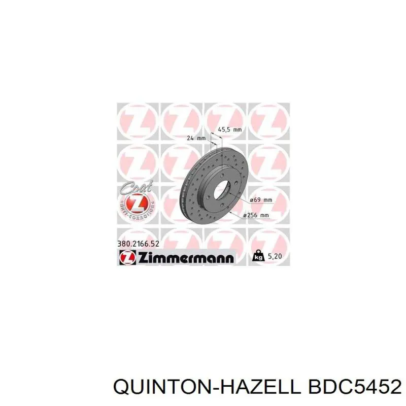 Диск переднього гальма QUINTON HAZELL BDC5452 ціна, від 32.71 USD