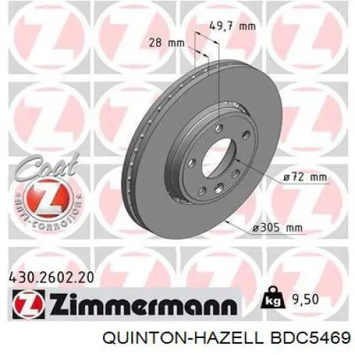 Диск переднього гальма QUINTON HAZELL BDC5469 ціна, від 50.79 USD