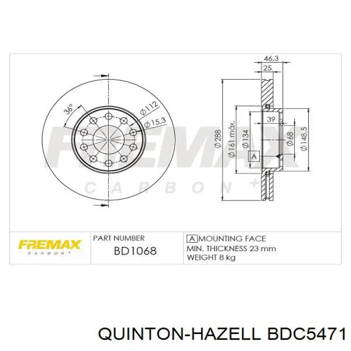Диск переднього гальма QUINTON HAZELL BDC5471 ціна, від 36.53 USD