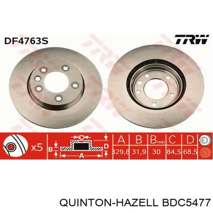 Диск гальмівний передній QUINTON HAZELL BDC5477