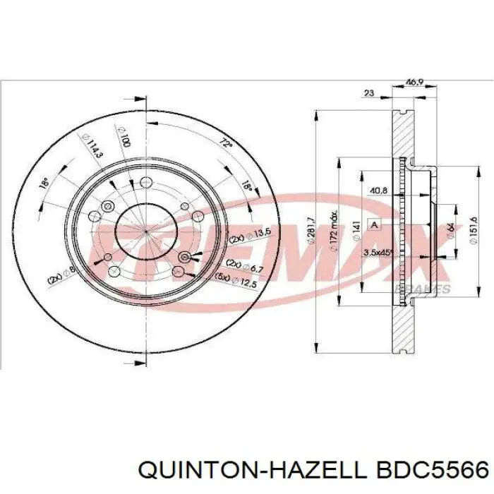 Диск гальмівний передній QUINTON HAZELL BDC5566