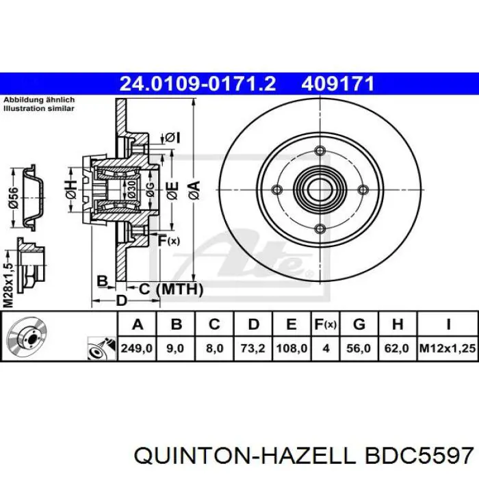 Задні дискові гальма QUINTON HAZELL BDC5597 ціна, від 66.17 USD
