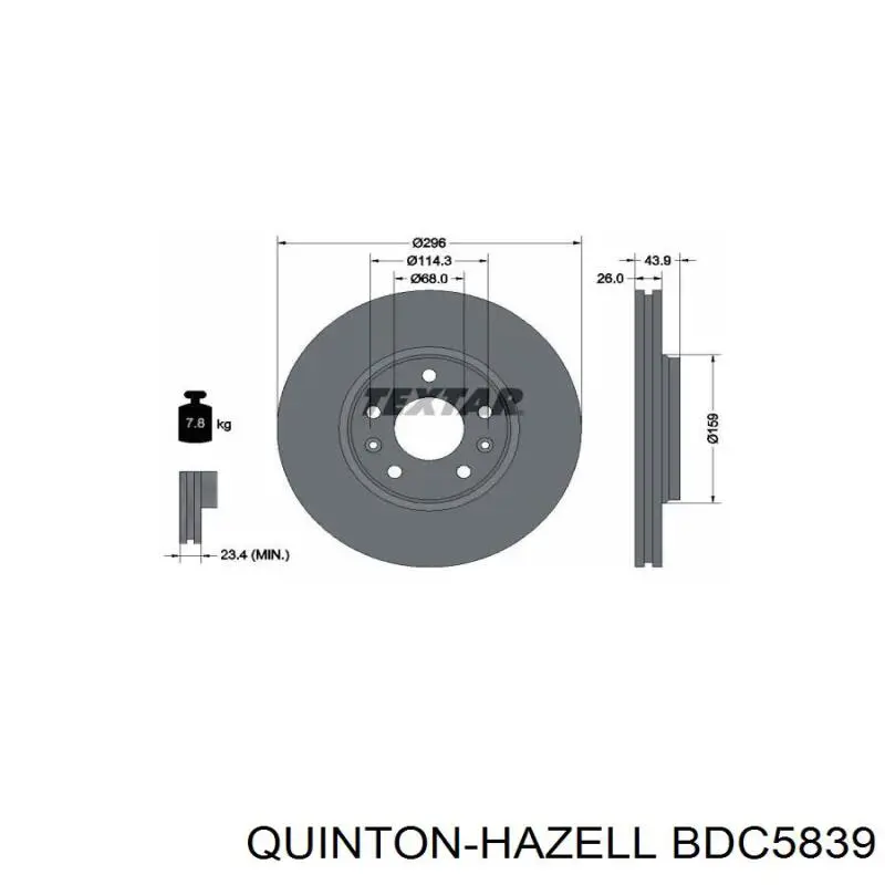 Диск гальмівний передній QUINTON HAZELL BDC5839