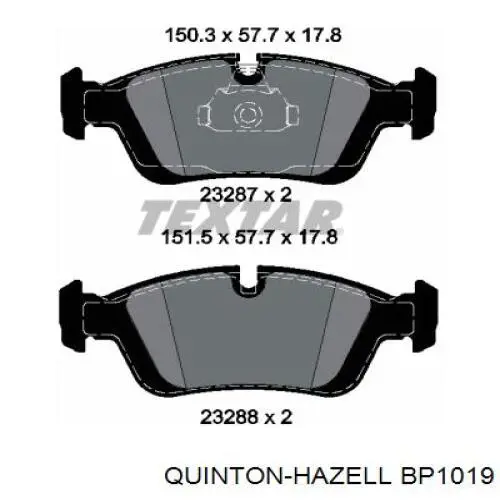 Колодки гальмівні передні, дискові BP1019 QUINTON HAZELL