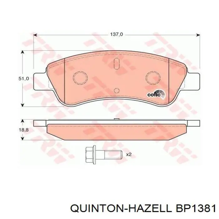 Передні тормозні колодки BP1381 QUINTON HAZELL