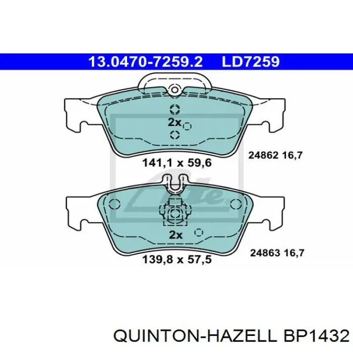 Купити BP1432 QUINTON HAZELL Задні колодки