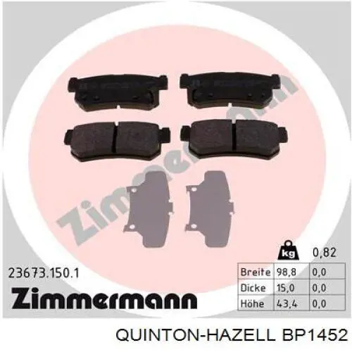 Задні гальмівні колодки QUINTON HAZELL BP1452 ціна, від 19.07 USD