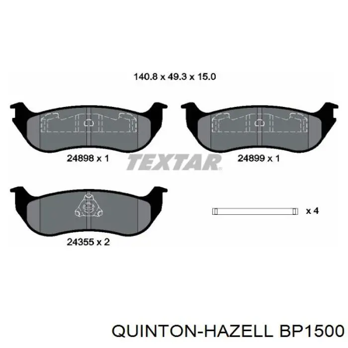Задні гальмівні колодки QUINTON HAZELL BP1500 ціна, від 23.25 USD