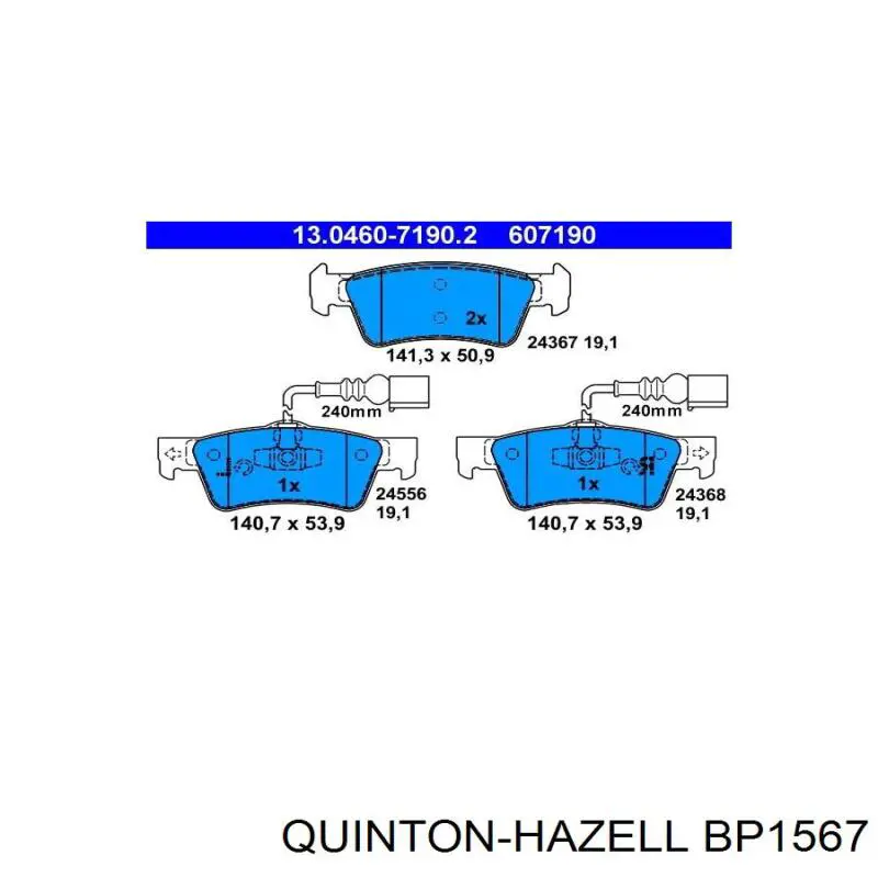 Задні гальмівні колодки QUINTON HAZELL BP1567 ціна, від 25.29 USD