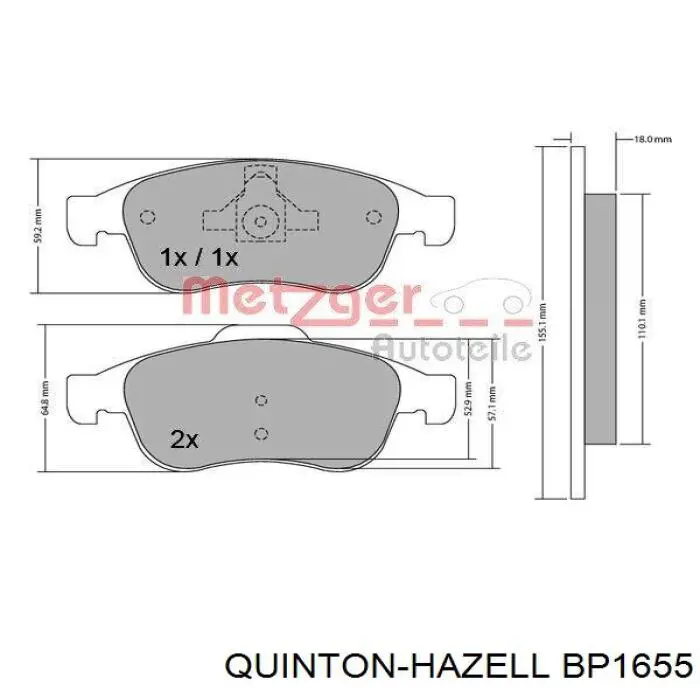 Купити BP1655 QUINTON HAZELL Колодки гальмівні передні, дискові