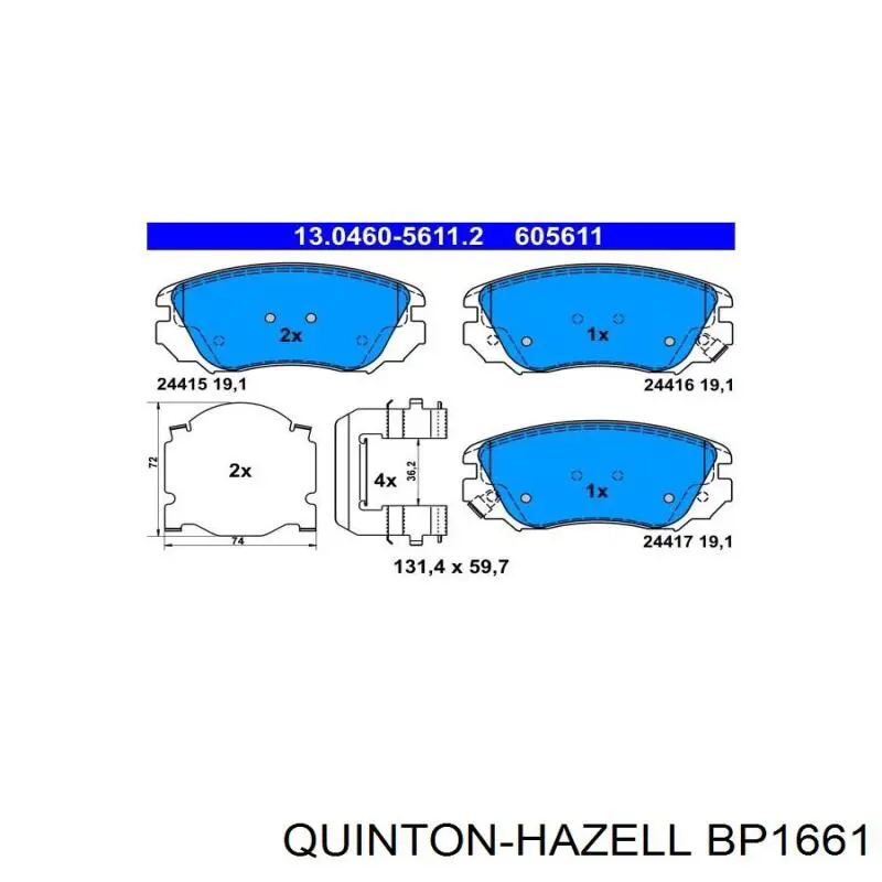 Гальмівні колодки QUINTON HAZELL BP1661 ціна, від 30.43 USD