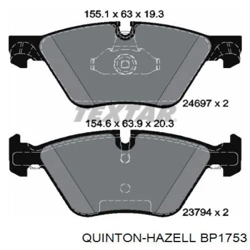 Колодки гальмівні передні, дискові BP1753 QUINTON HAZELL