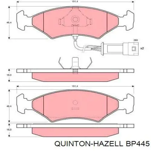 Передні тормозні колодки BP445 QUINTON HAZELL