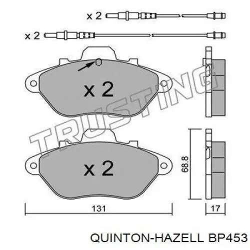 Колодки гальмівні передні, дискові BP453 QUINTON HAZELL