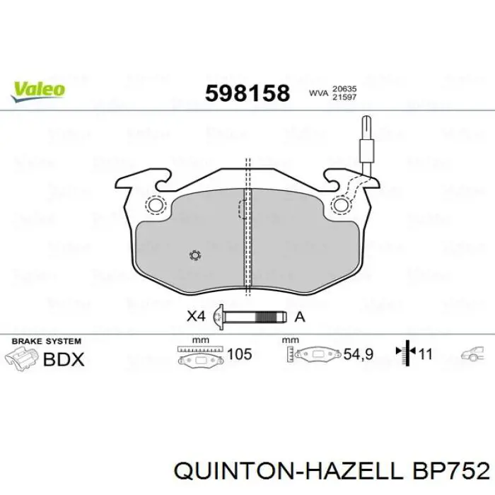 BP752 QUINTON HAZELL колодки гальмові задні, дискові