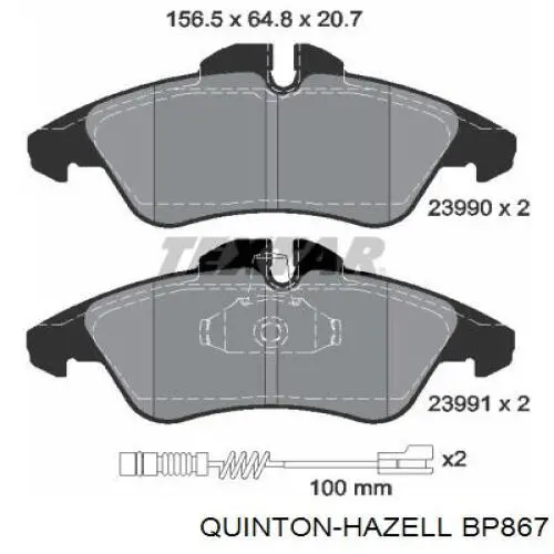 Передні тормозні колодки BP867 QUINTON HAZELL