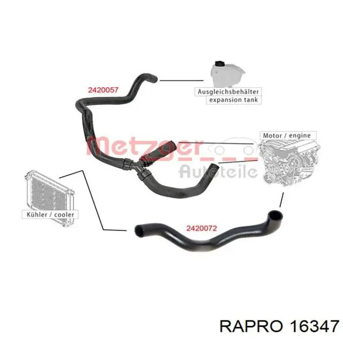 16347 Rapro шланг/патрубок радіатора охолодження, верхній
