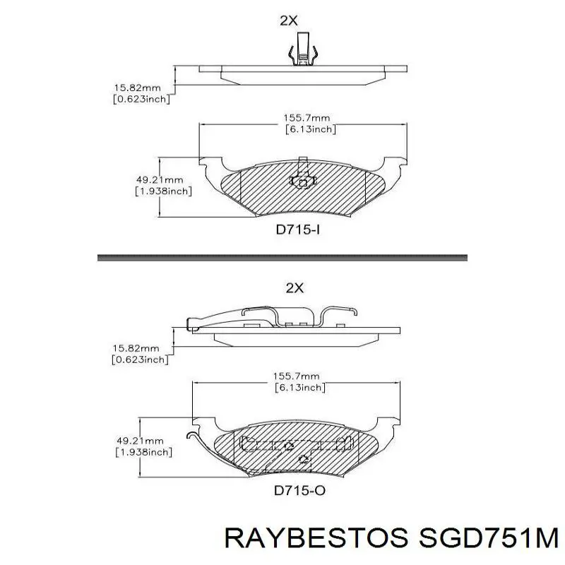 SGD751M Raybestos колодки гальмові задні, дискові