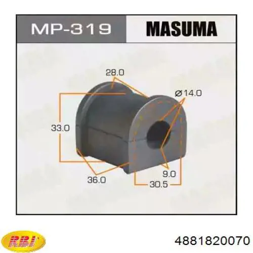 Втулка стабілізатора заднього RBI 4881820070 ціна, від 2.25 USD