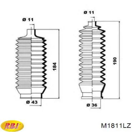 Пильник рульового механізму/рейки, правий M1811LZ RBI