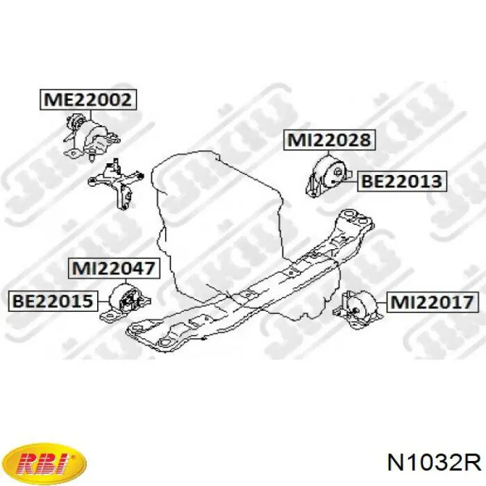 Подушка (опора) двигуна, права N1032R RBI