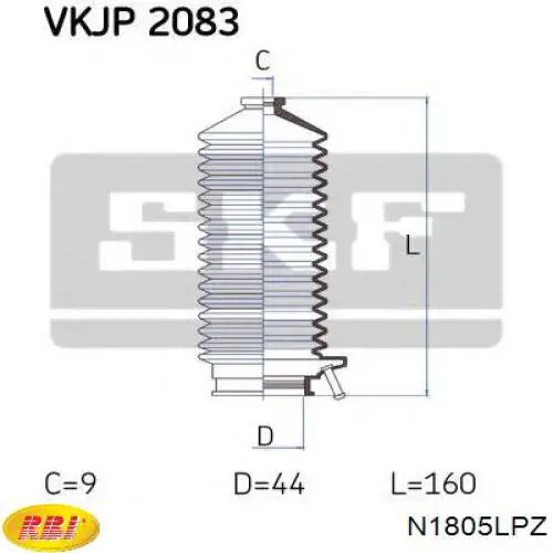 Пильник рульового механізму/рейки, правий N1805LPZ RBI