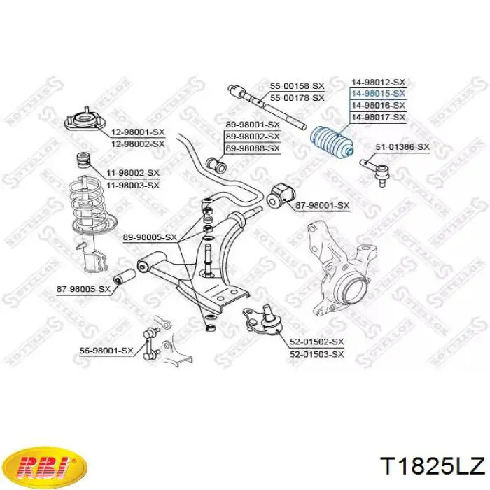 Пильник рульового механізму/рейки, правий RBI T1825LZ ціна, від 6.33 USD