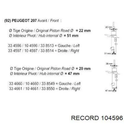 104596 Record амортизатор передній, лівий