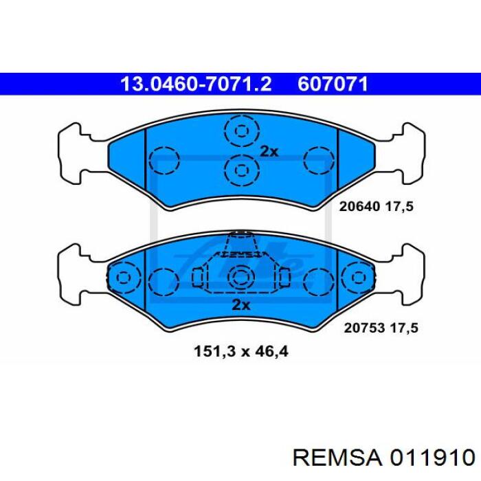 Купити 011910 Remsa Колодки гальмівні передні, дискові