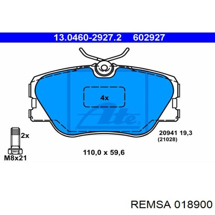 Передні тормозні колодки 018900 Remsa