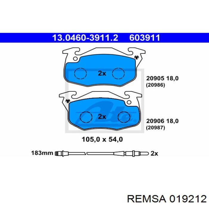 Гальмівні колодки Remsa 019212 ціна, від 12.11 USD