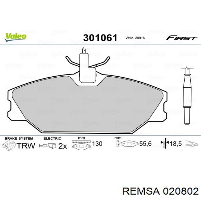 020802 Remsa колодки гальмівні передні, дискові