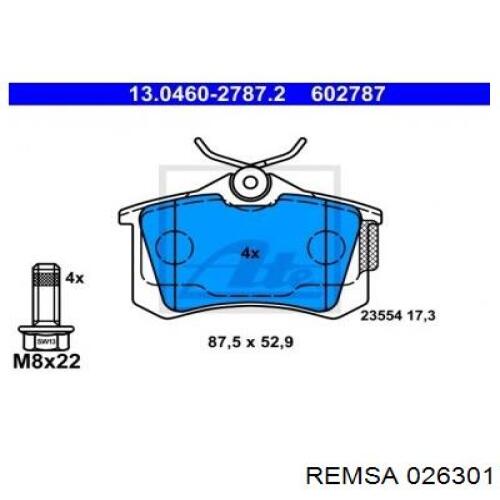 Купити 026301 Remsa Задні колодки